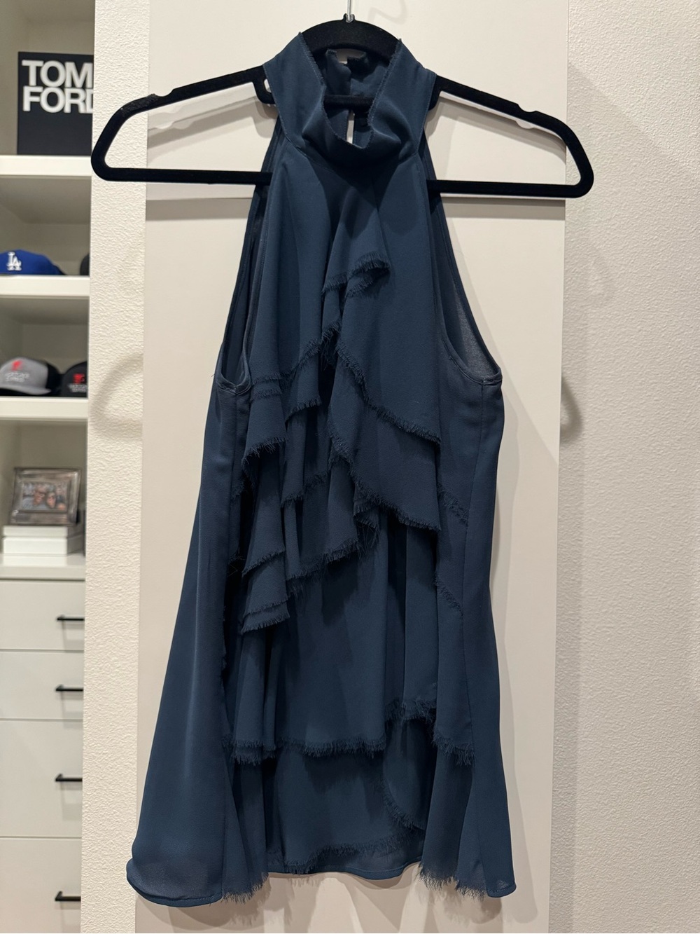 Trouve Navy Halter Ruffle Top